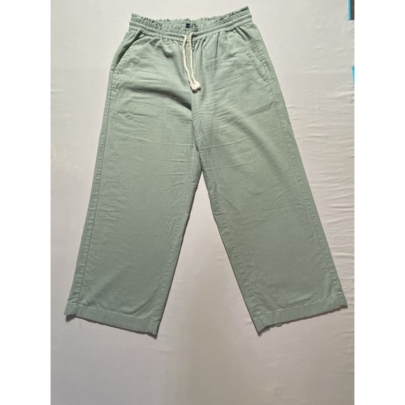 J. Crew Factory Pants - J.CREW Women's Green Linen Cotton Drawstring Wide-Leg Pants 26 Inseam